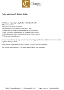 הצהרת המלון בפראג על עזרה והתאמה לשומרי שבת וכשרות